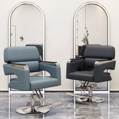 Ergonomic Barber Chair Curved Armrest Swivel Hydraulic Chrome Base PU Leather Split Backrest Salon Chair for High End Studio