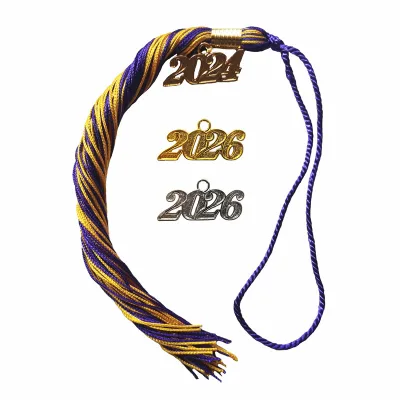 Purple/Gold Two Color Blocked Graduation Cap Tassel 2026 Graduation Tassels 100% Polyester 15 Inch High Grade