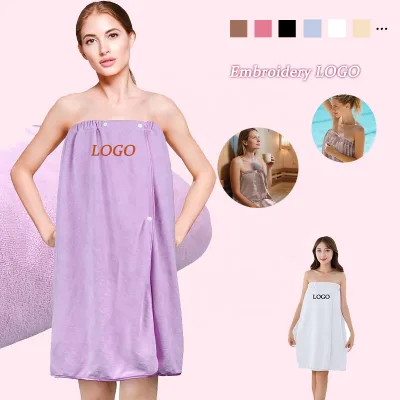 Hot Sale Customized Logo Microfiber Skirt Beauty Spa Women Shower Wrap Robe Bath Body Towel Bathrobe Adjustable Closure Skirts
