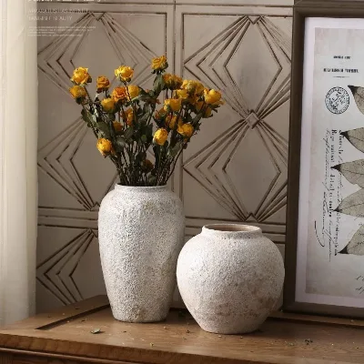 Eco-Friendly Chinese Style Retro Handmade Ceramic Floor Vase for Flower Arrangement