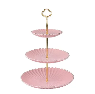 3 Tier Ceramic Cake and Cupcake Stand Porcelain Cake Dessert Stand Cake Stand Tiered With Gold Rim