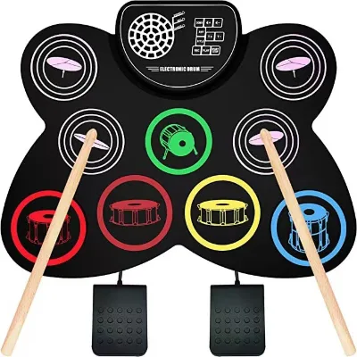 Children's Color Electronic Drum With Speaker Built-in Lithium Electric Instrument Silicone Hand Roll Drum Kit