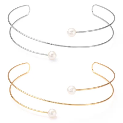 Hot Selling Women's Fashionable New Stainless Steel Imitation Pearl Gold Plated Choker Necklace for Women