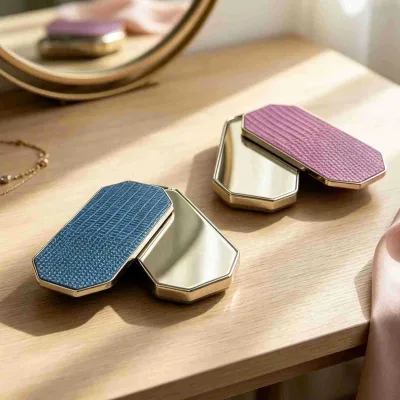 PU Leather with Metal Compact Small Mirror Gift High Quality Makeup Push Mirror Handbag Accessories Gift