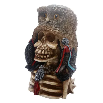 Creative Owl Statue Resin Decor Desktop Ornament Entryway Wine Cooler Office Decoration Owl Skull Figurine Sculpture