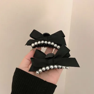 Trend Bow Pearl Hair Claw Japanese and Korean Style Girl Head Claw Niche Everything Matching Personality Female Hair Claw