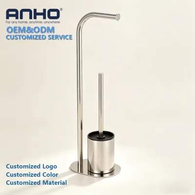 Multifunctional Bathroom Stand Polished Silver 201 Stainless Steel Toilet Brush With Toilet Paper Holder