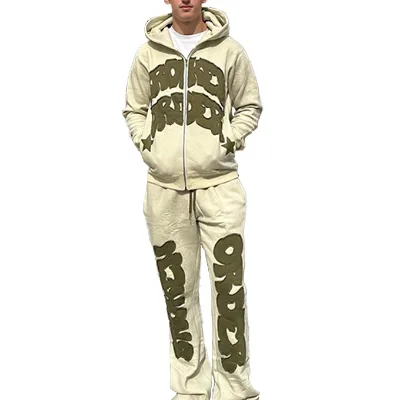 Custom Hoodie Fleece Flare Unisex Tracksuit Vintage Streetwear Jogger Set Flared Joggers Sweatpants and Hoodie Sets Mens
