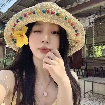 Bohemian Lace Ruffle Straw Hat, Large Brim UV Protection Sun Hat, Casual Beach Straw Hat for Travel