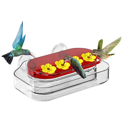 10 Ounces Hummingbird Feeder with Strong Suction Cups 4 Feeding Ports Easy Cleaning & Refilling ABS Window Clear Container