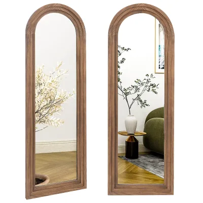 Custom Large Wood-Framed Antique Arched Wall Decor Mirror Big Long Full Body Floor Stand Dressing Mirror Luxury Nordic Home Use