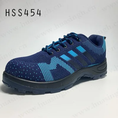 LXG,blue Knitted-upper Light PU/PU Injection Outsole Safety Toe Tennis Shoes Anti-slip Shockproof Outdoor Hiking Shoes HSS454