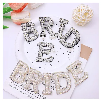New Style Custom Logo Letter Patches With Rhinestone Bride Alphabet Applique With Beaded for Garments