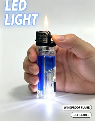 Wholesale Classic Custom Refillable Liters Plastic Lighter Led Light Butane Fuel Battery Included Durable Business Gifts