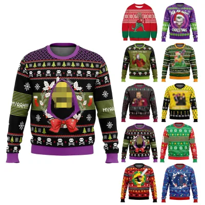 Custom Pattern Jacquard Christmas Knitted Jumpers Unisex Ugly Christmas Sweater Free Size Cardigan for Winter