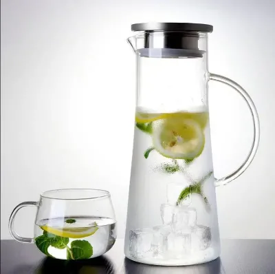 1500ML Borosilicate Glass Pitcher with Stainless Steel Lids for Juice