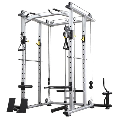Multifunctional Home Gym Power Rack Steel Weightlifting Equipment with Pulley System for Squat Chest Shoulder Back Exercise