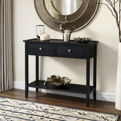 Black Eco-Friendly Durable 2-Drawer Console Table with Modern Entryway Design and Opening Shelf for Living Room Hallway