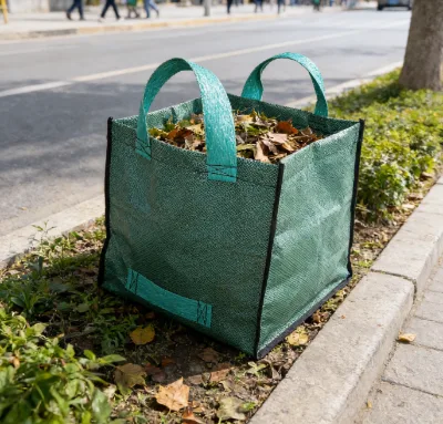 Large Kitchen Trash Bags Heavy Duty Green Plastic Woven Handles Autumn Leaves Yard Rubbish Collection 0.1mm Thick 100gsm-180gsm