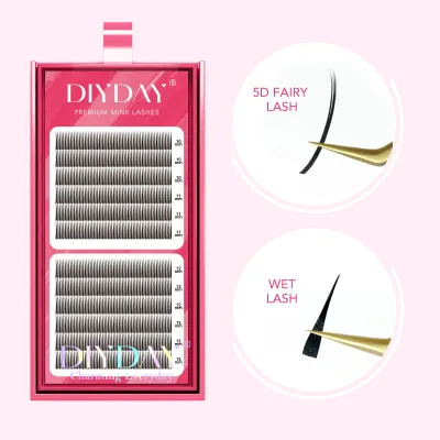 Wholesale DIYDAY Handmade 5D Fairy Eyelash Extensions Spikes Wet Lashes Cluster Premade Fans 5D Flora PBT False Eyelashes Black