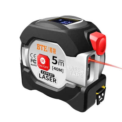 BTE Popular Wholesaler Factory Imported Pc 2 in 1 5m*19mm Lithium Battery Clear Scale Nylon Coating Laser Measure Tape