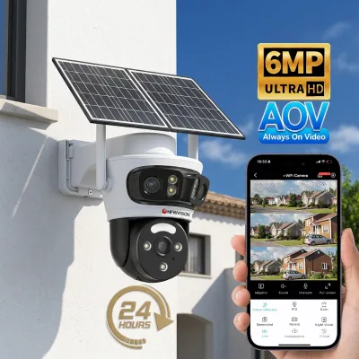 4G Solar Powered Security Camera 3 Lens PTZ View AOV Low Standby HD PTZ CCTV Camera No WiFi Required for Farm Villa Remote Areas