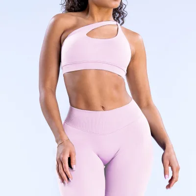Seamless High-Stretch Nylon Sports Bra With Slanted Shoulders Backless Design Elastic Yoga Bra Sleeveless XL Size Logo Waist