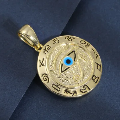Ancient Egyptian Horus Eye Gold Plated Brass Pendant Eagle Head God's Eye Hip Hop Necklace