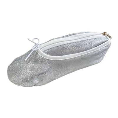 Glitter Ballet Shoe Pencil Shaped Zipper Pouch Cute Bow Dance Shoe Makeup Bag Mini Coin Purse Keychain Bag for Dancer Girls Gift