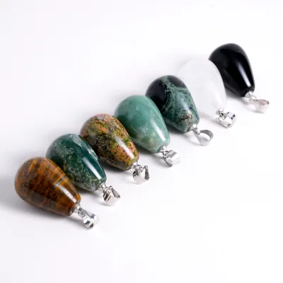 Healing Crystal Mixed Gemstones Rounded Water Drop Pendant for Gift