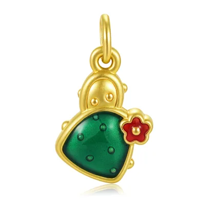 Newly designed Cactus style necklace pendant 24K solid gold jewelry accessories 0.65g enamel craft pendant