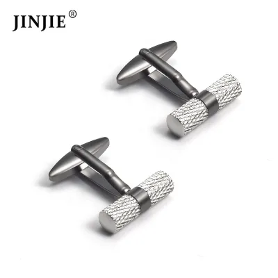 2024 New French Silver Plated Cylinder Designer Metal Black Copper Cufflinks for Men Presents