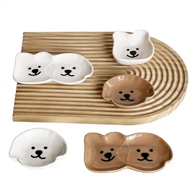 Creative Cute Cartoon Style Glazed Seasoning Dish Household Hot Pot Dip Dish Soy Sauce Vinegar Dish Ceramic Small Dish Irregular