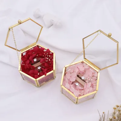 Sen Department Wedding Exchange Ceremony Scene with Creative Immortal Flower Ring Box Simulation Couple Ring Box