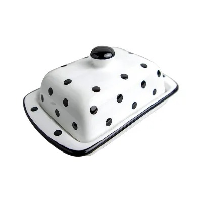 Wholesale Cow Spot Design Decoration Cute Ceramic Porcelain Butter Dish With Cover