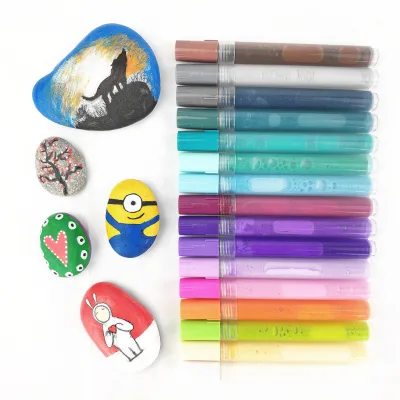 Customized Waterproof Set of 12 Colors Liquid Acrylic Paint Marker Pens for Art Painting