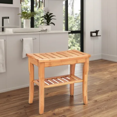 Bamboo Shower Bench Seat with Storage Shelf Bathroom and Shower Stool Suitable for Indoor and Outdoor Multifunctional Anti slip