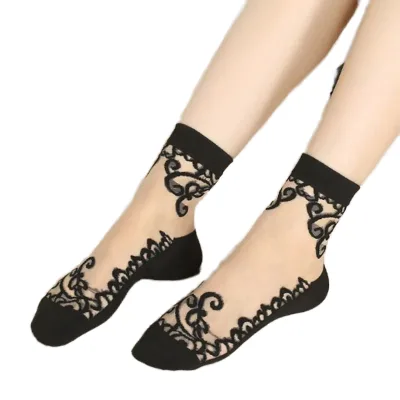 Women's Spring Retro Crew Socks Casual Transparent Solid Knitted Daily Use