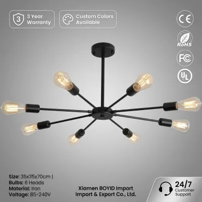 Boyid Vintage Industrial Antique Black Iron Hotel Sputnik Pendant Light Energy Saving Modern Decoration Room