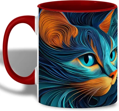 Cat Ceramic Mug 11oz Vibrant Blue and Orange Coffee Cup Unique Gift for Cat Lovers and Art Enthusiasts Artistic Ceramic Tea Mug