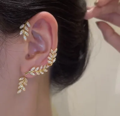 Luxury Rhinestone Leaf Clip Earrings Gold Plated Flower Bow Knot No Piercing Clip on Earrings