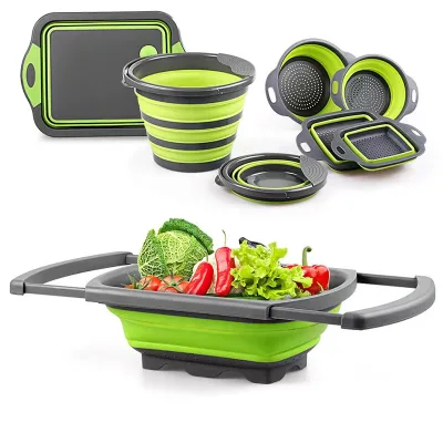Dibangni Plastic Collapsible Retractable Colander Set Flexible Handle Vegetable Washing & Drying Storage Basket