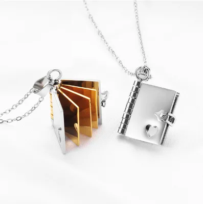 Custom Ins Style love Opening and Closing Book Stainless Steel Book Pendant Necklace