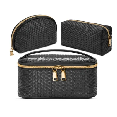 Makeup Bag 3 Pcs Waterproof Cosmetic Bag Set Portable Travel Cosmetic Bag Multifunction Organizer Storage Bag Weave Toiletry Bag