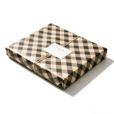 Neutral Tone Checkered Gift Wrap Paper, Elegant Plaid Wrapping Sheet for Handmade Present Custom Sticker Label