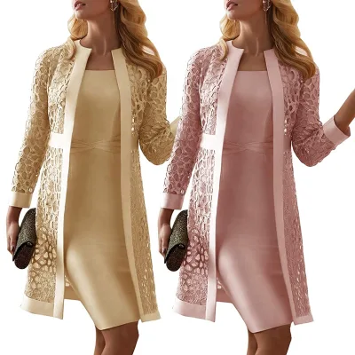 Flattering Mother of the Bride Dresses Luxury Party Wear Gold Lace Tea Length Wedding Gown Trendy Outfits Prom Dress