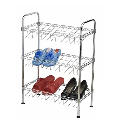 Carbon Steel Chrome Plated Metal Diy 3 Layer Storage Organizer Shoe Rack for Home Display Storage Shoes Rack