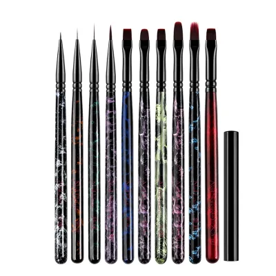 Cross-border New-style Premium Nail-art Brush Set Baked-finish Wooden Handles Round/square Tips Gel-curing Line-drawing
