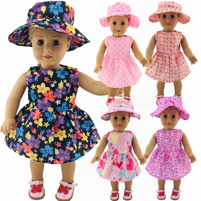 2022 Daily Different Styles Doll Clothes 18 Inch Beautiful Doll pink Dress Clothes with Hat