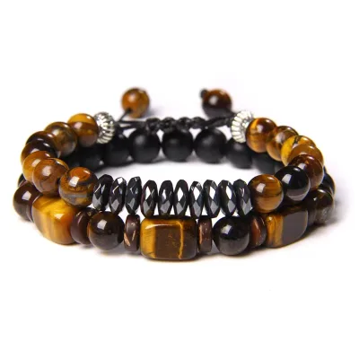 custom Hot selling natural tiger eye stone bracelet men's frosted black agate bracelet